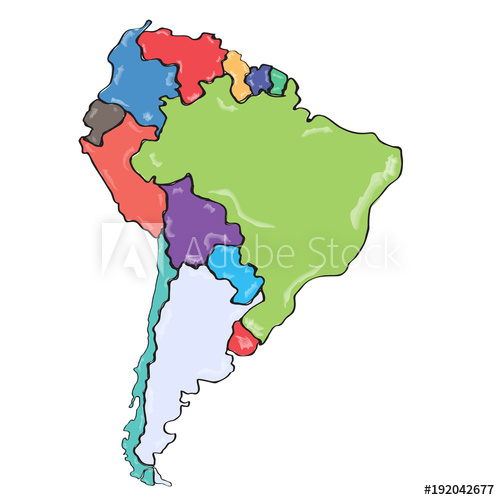 500x500 Comic Drawing Of A Political Map Of South America