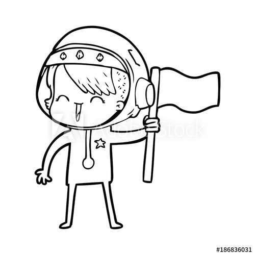 500x500 Happy Cartoon Space Girl Holding Flag