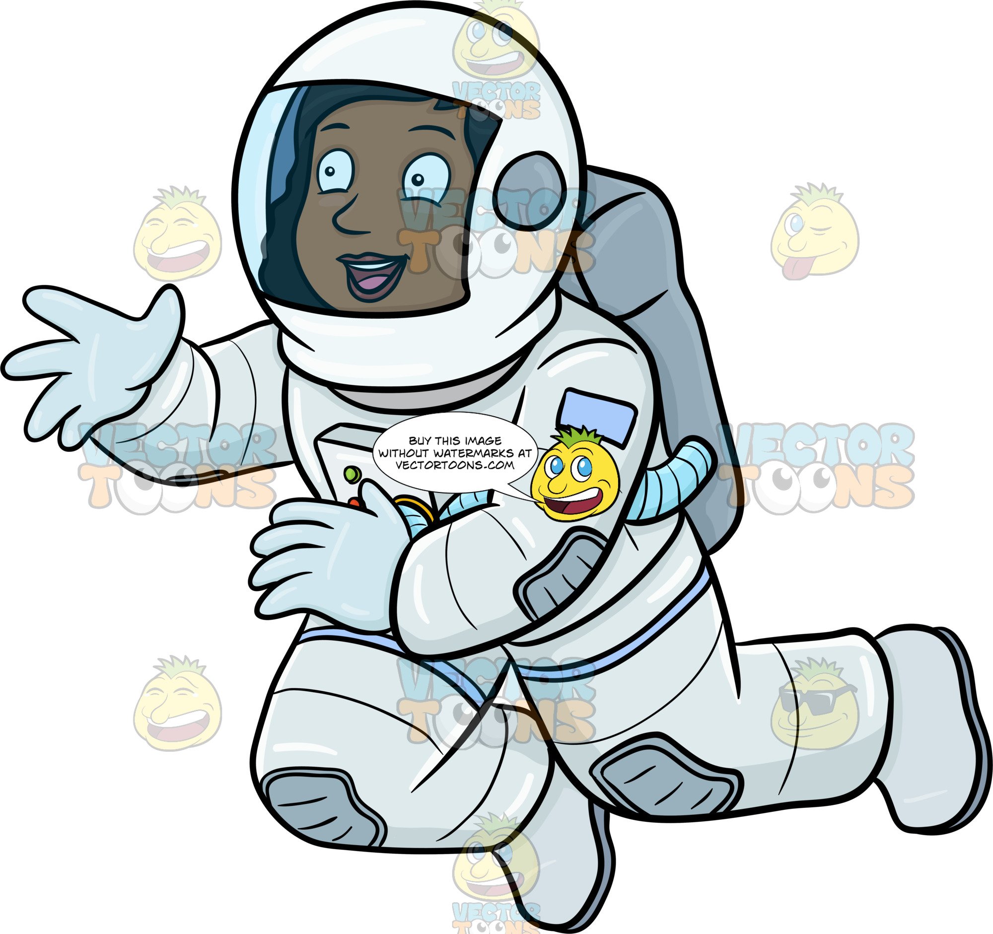 2000x1881 A Happy Black Female Astronaut Seeing Something Interesting While