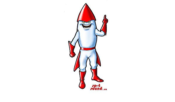 600x350 Large Red And White Cartoon Space Rocket Mascot Spotsound Canada