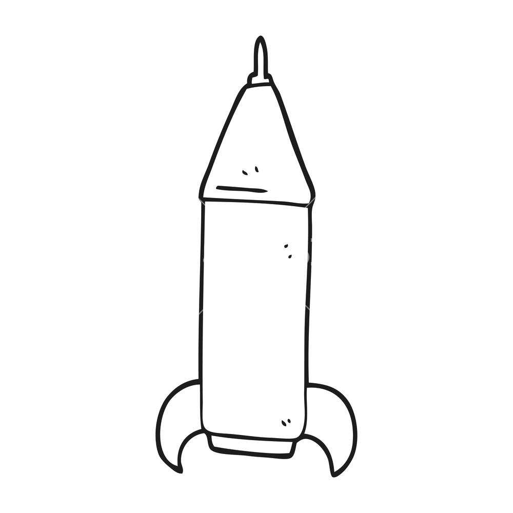 1000x1000 Freehand Drawn Black And White Cartoon Space Rocket Royalty Free