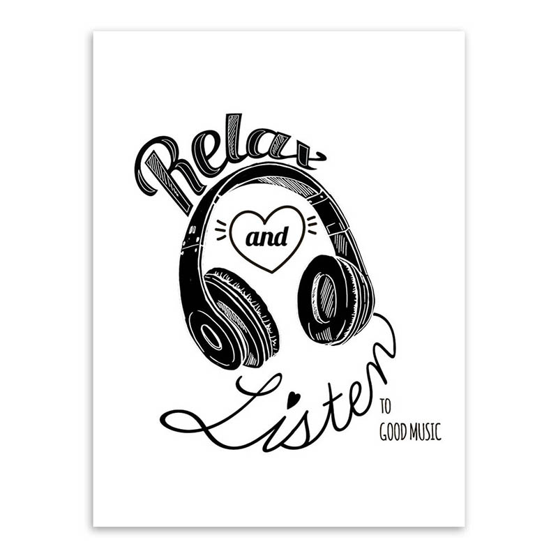 800x800 Nordic Modern Black And Write Rock Roll Music Headphones Space