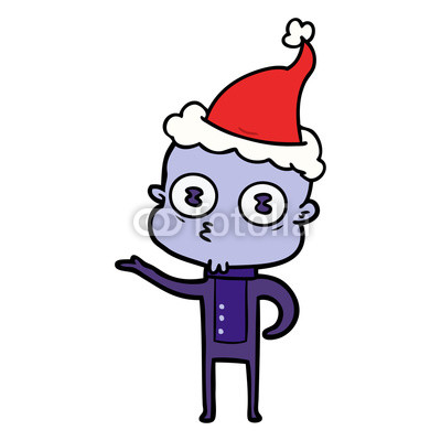 400x400 line drawing of a weird bald spaceman wearing santa hat buy
