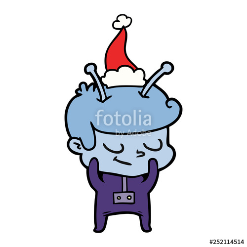 500x500 shy line drawing of a spaceman wearing santa hat stock image