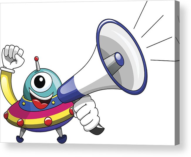 651x535 Cartoon Alien Ufo Spaceship Speaking Megaphone Isolated Acrylic