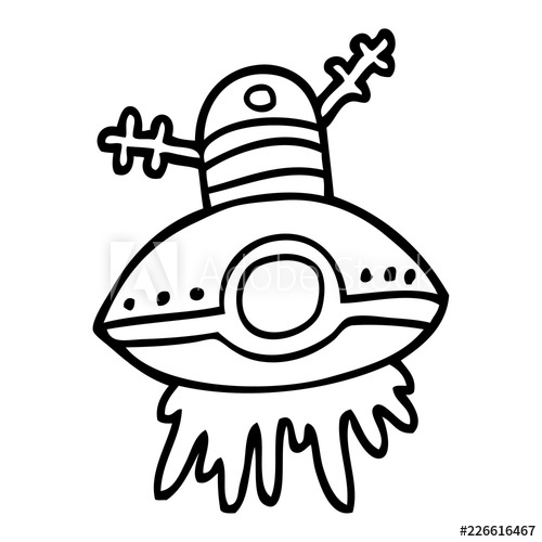 500x500 Line Drawing Cartoon Alien Spaceship
