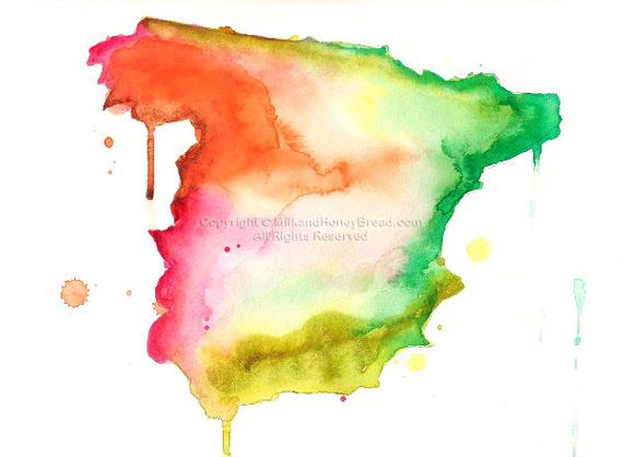 570x418 Spain Map Print Watercolor Print Etsy