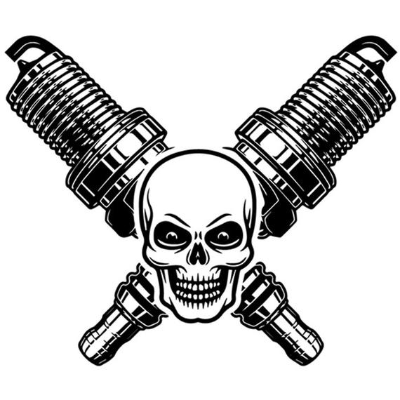 570x570 Mechanic Logo Skull Spark Plugs Crossed Motor Engine Auto Etsy