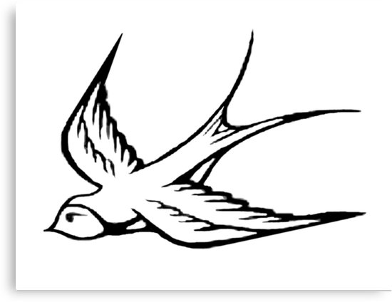 550x424 Simple Black White Sparrow Drawing Canvas Print