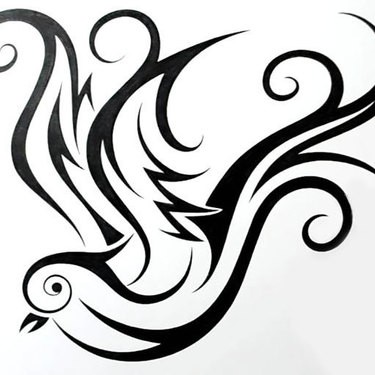 375x375 Lovely Tribal Sparrow With Curled Feathers Tattoo Design