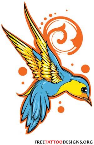 300x465 Blue And Yellow Swallow Tattoo Design