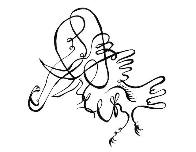 640x498 Blind Ink Line Drawing Double D Elephant Sparrow Art