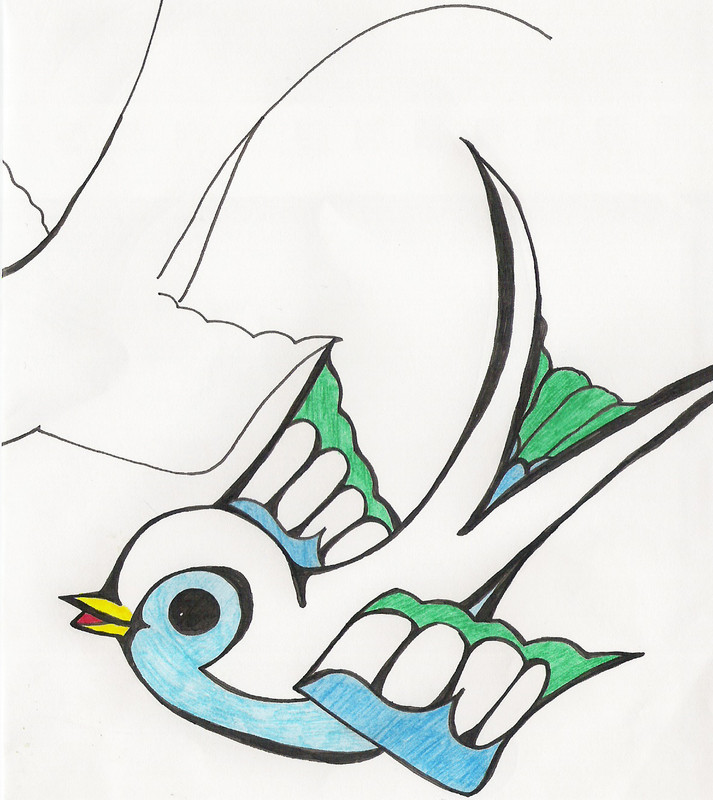 713x800 Color Sparrow Tattoo Design