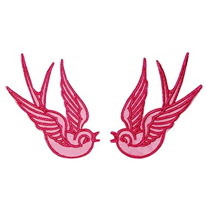 425x425 Pink Tattoo Sparrow Swallow Emo Punk Embroidered Iron