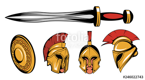 500x278 set of roman or spartan warrior head, spartan helmet for head