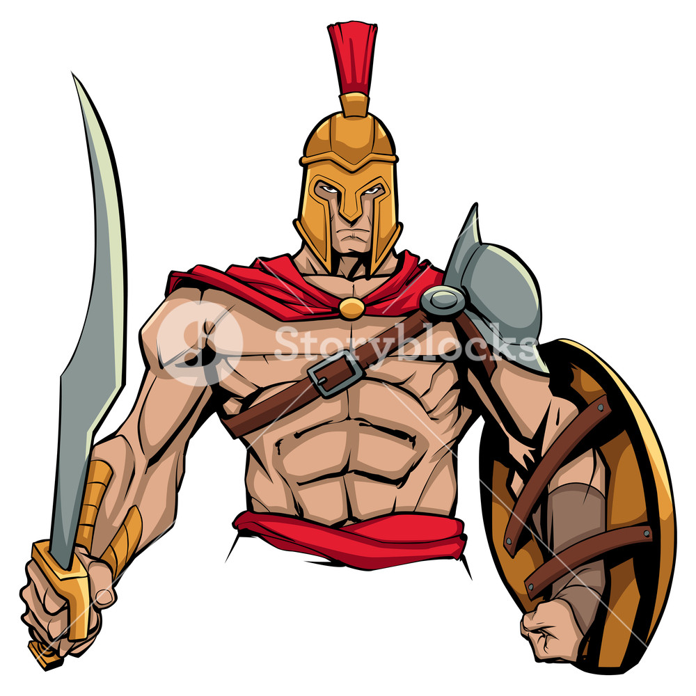 1000x1000 Illustration Of Spartan Warrior Holding Sword And Shield, Ready