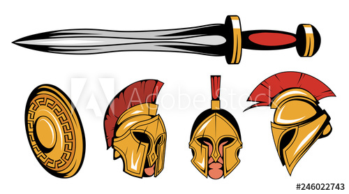 500x278 set of roman or spartan warrior head, spartan helmet for head