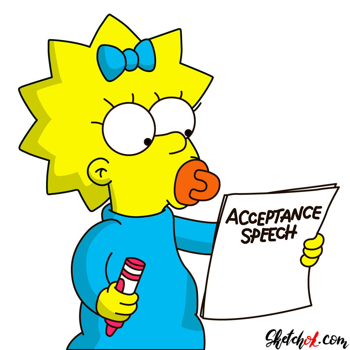 1200x1200 How To Draw Maggie Simpson Writing The Acceptance Speech