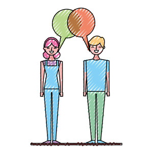 300x300 couple talking and discussing character with speech bubbles vector