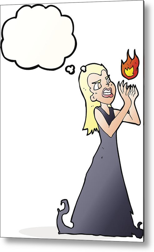 494x808 Cartoon Witch Woman Casting Spell With Thought Bubble Metal Print