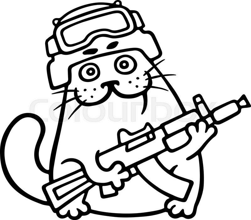 800x703 Fighting Cat In Helmet And With Gun Stock Vector Colourbox
