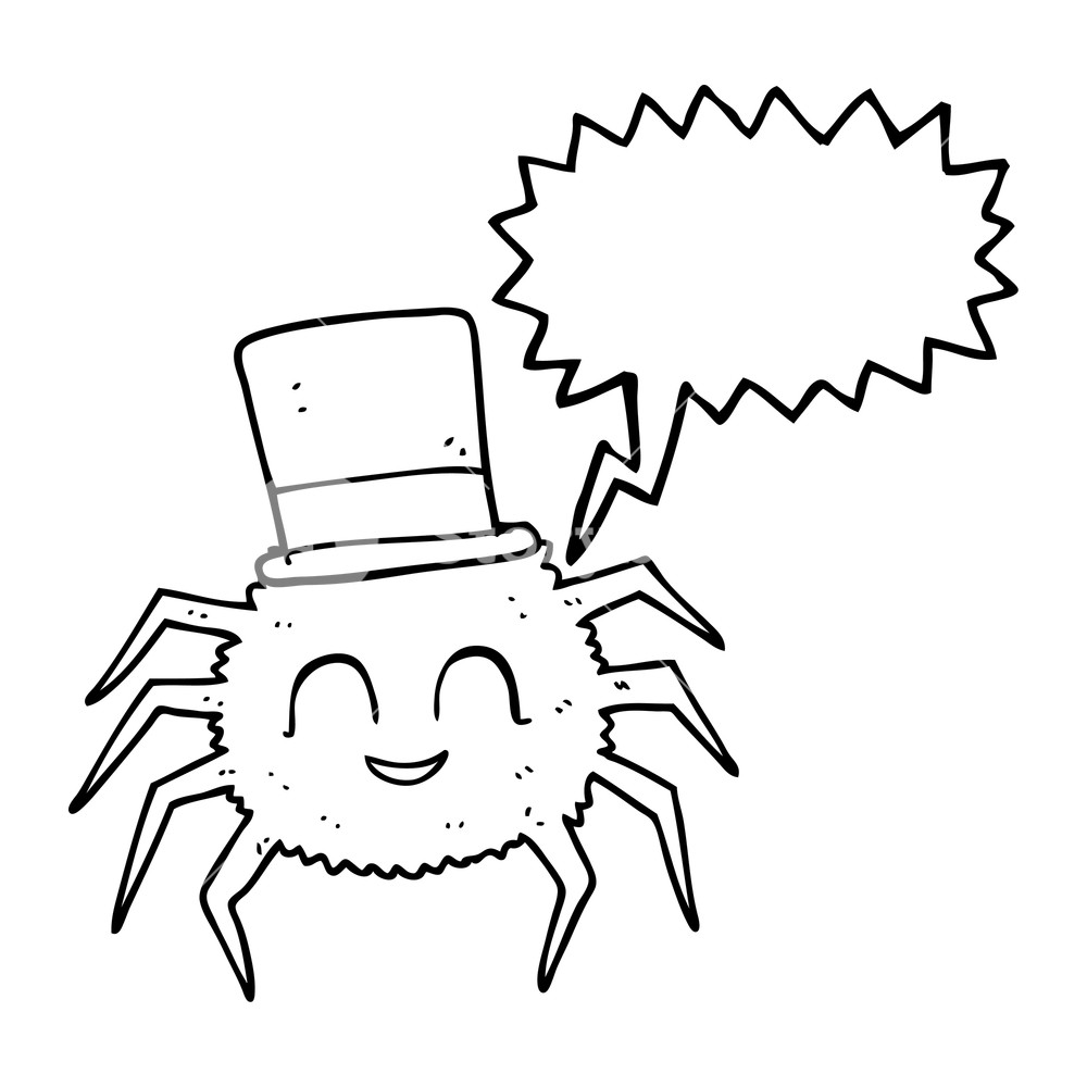 1000x1000 Freehand Drawn Speech Bubble Cartoon Spider Wearing Top Hat