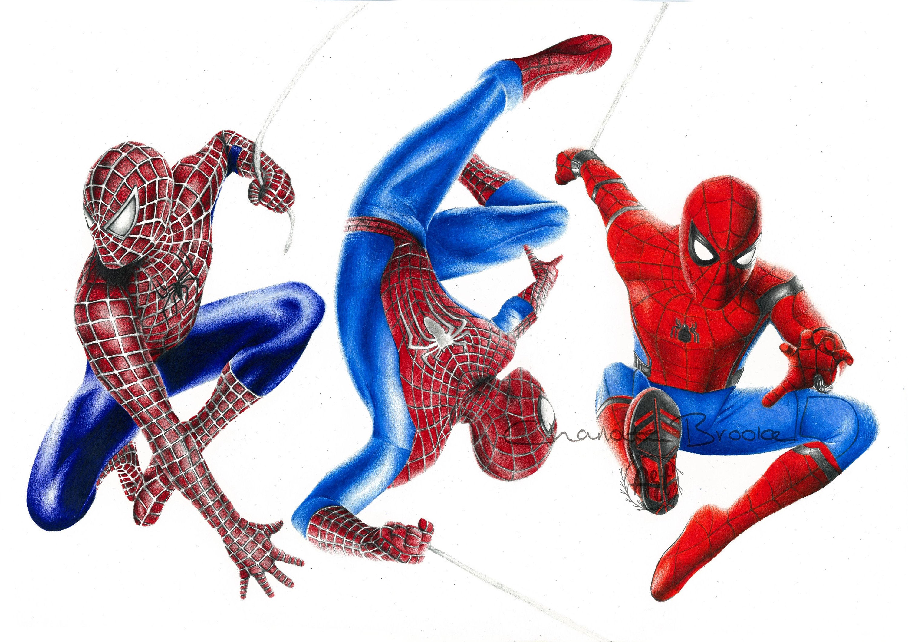 3000x2120 Evolution Of Spider Man Pencil Portrait Drawing Print Etsy