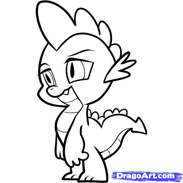607x607 Step How To Draw Spike, My Little Pony