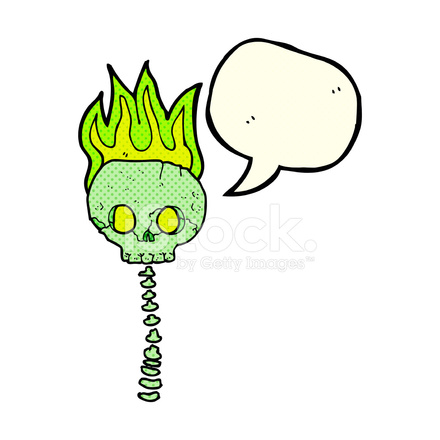 440x440 Cartoon Spooky Skull And Spine With Speech Bubble Stock Vector