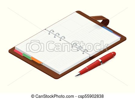 450x332 Isometric Open Blank Spiral Notepad Notebook And Red Pen