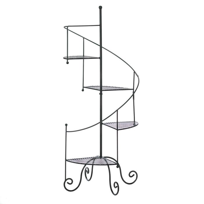 700x700 E Spiral Staircase Step Black Iron Plant Stand Pot Holder