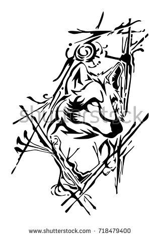 318x470 Silhouette Wolf Head Design With Ink Splash For Tattoo Vector My