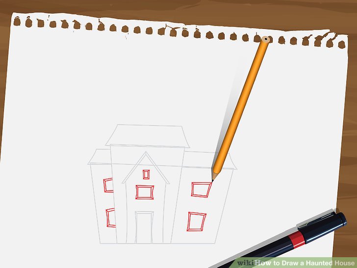 728x546 How To Draw A Haunted House Steps