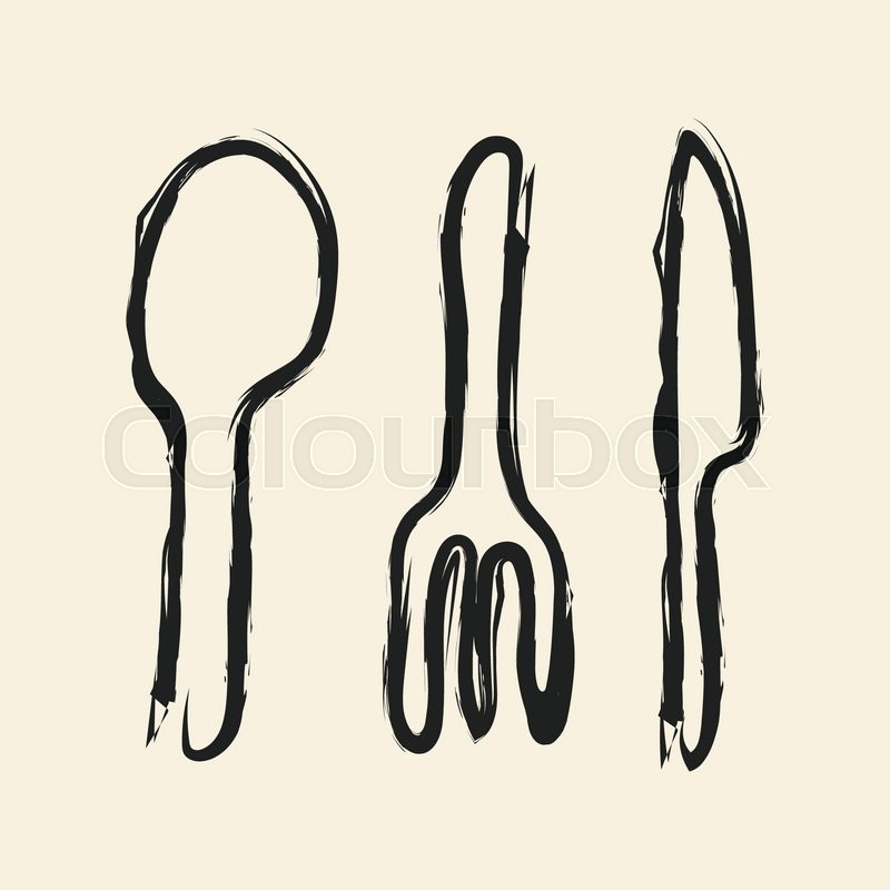 800x800 Doodle Drawing Spoon Fork Knife Stock Vector Colourbox