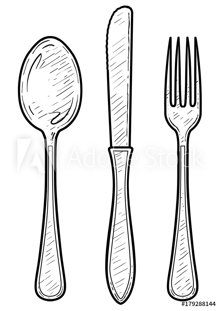 707x1000 Photo Art Print Fork, Spoon, Knife Illustration, Drawing