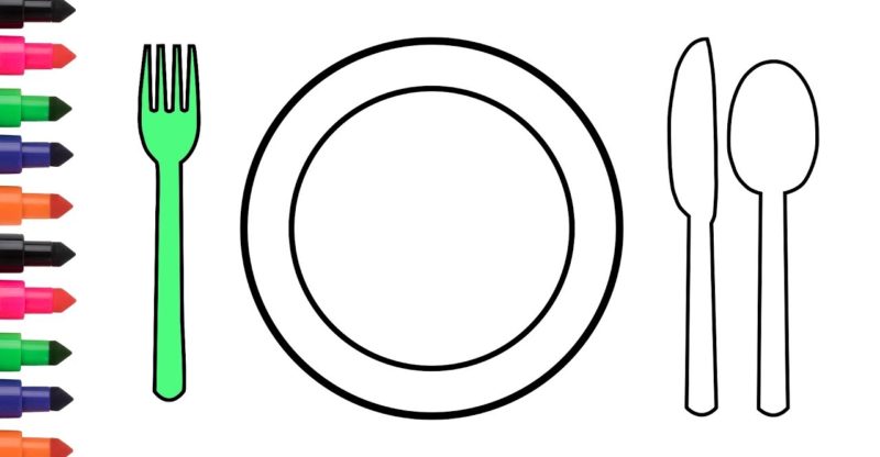 800x416 Plate Fork And Spoon Coloring Book Drawing Kitchen Accessories