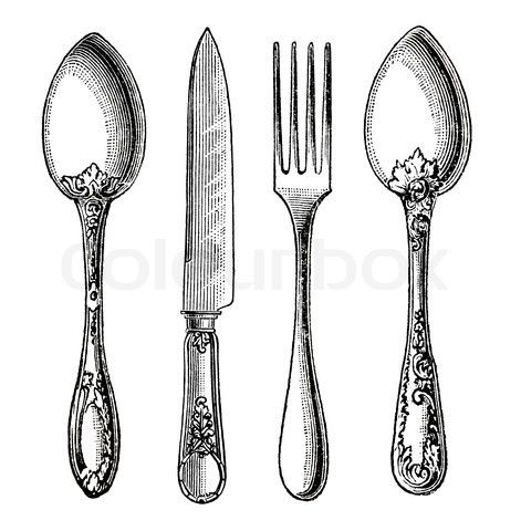 471x480 Vintage Silverware Drawing Paper Crafts Fork Drawing, Vintage