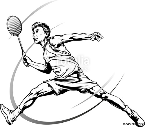 500x438 Vector Illustration, Sketch Or Drawing Male Badminton Player