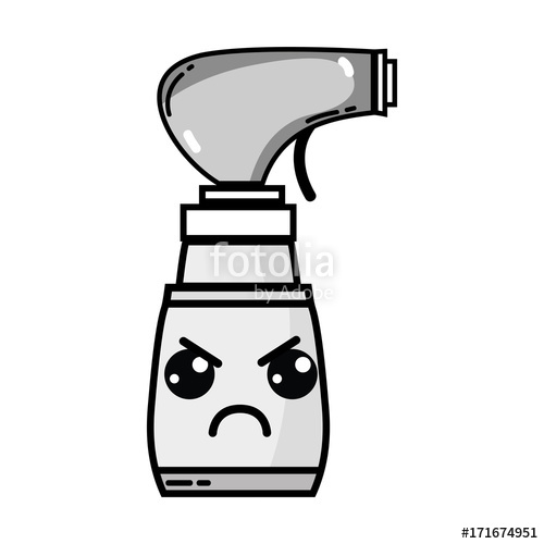 500x500 Grayscale Kawaii Cute Angry Spray Bottle Vector Illustration