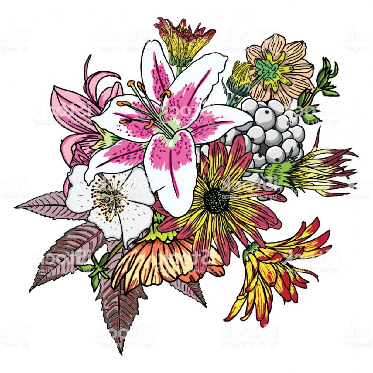 1228x1228 Spring Flowers Bouquet Drawing