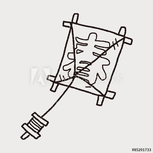 500x500 Japanese Spring Word Kite Doodle