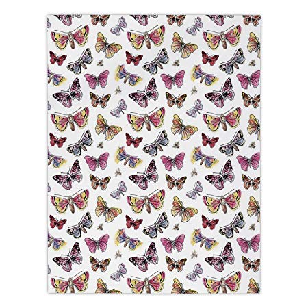 450x450 Polyester Rectangular Tablecloth,butterfly,doodle Drawing Style