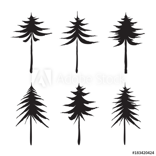 500x500 Set Of Black Pine And Spruce Trees Drawing Vector Illustration