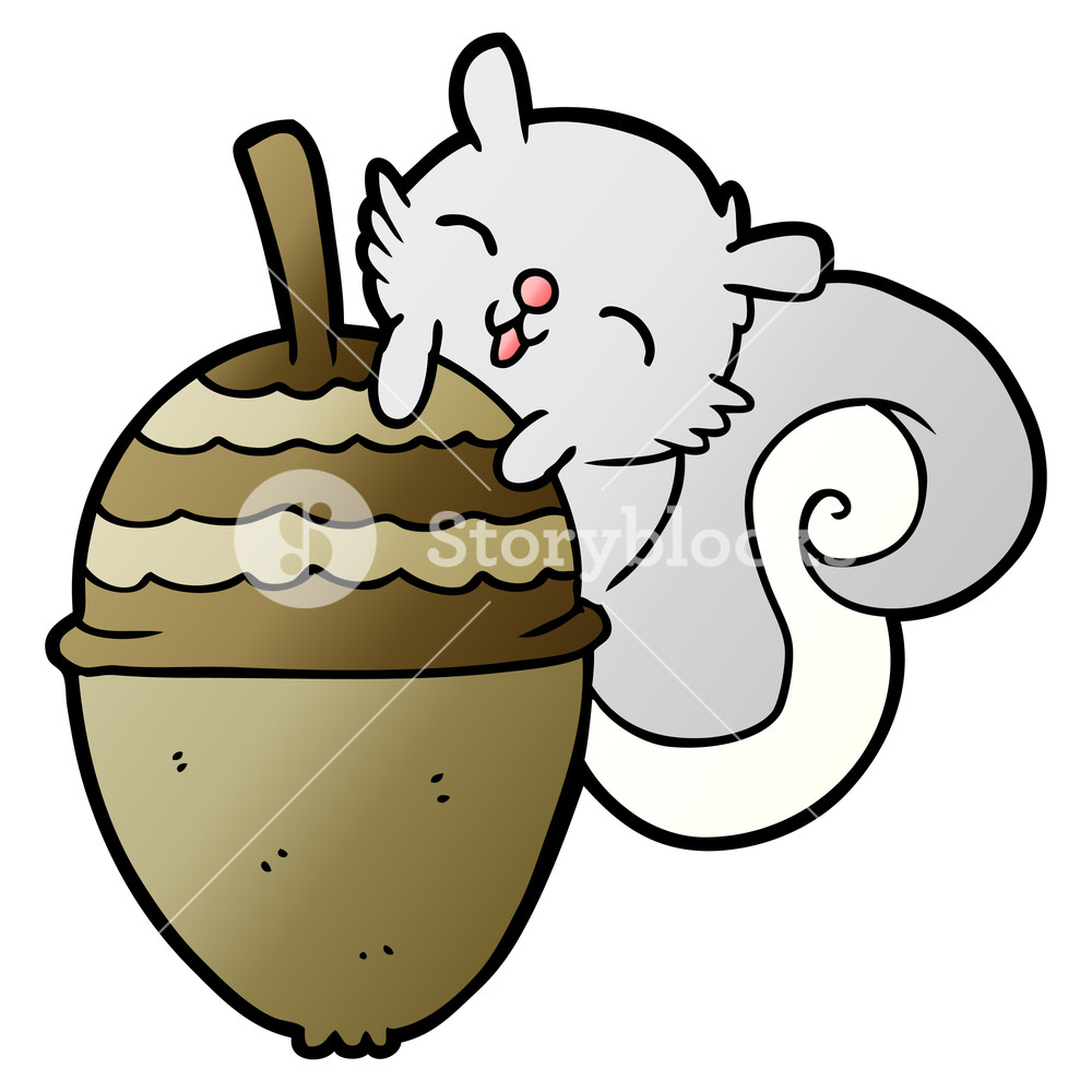 1000x1000 Cartoon Little Squirrel And Huge Acorn Royalty Free Stock Image