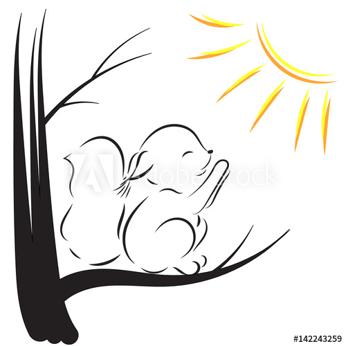 500x500 Vector Outline Drawing Of A Squirrel On The Tree, Pulls Legs