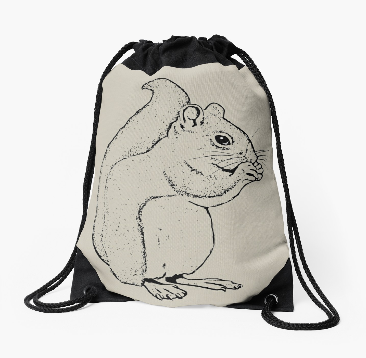 1435x1404 Squirrel Eating Line Drawing Of Cute Squirrel Drawstring Bag
