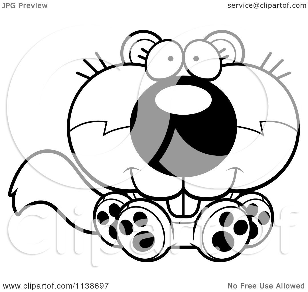 1080x1024 Cartoon Clipart Of A Black And White Cute Sitting Baby Squirrel