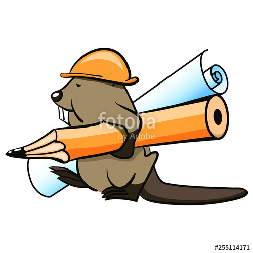 500x500 Beaver With A Pencil And Construction Drawing Stock Image