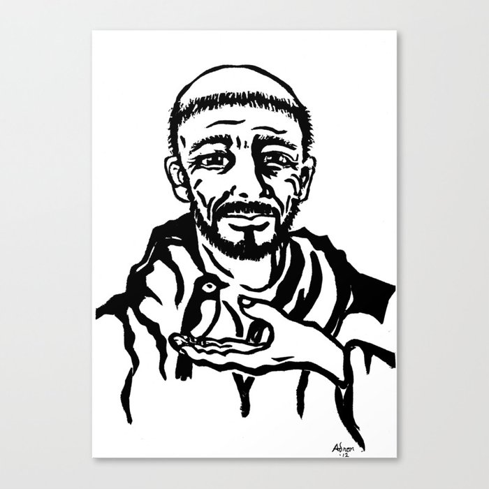 700x700 St Francis Of Assisi Black And White Block Print Style Canvas