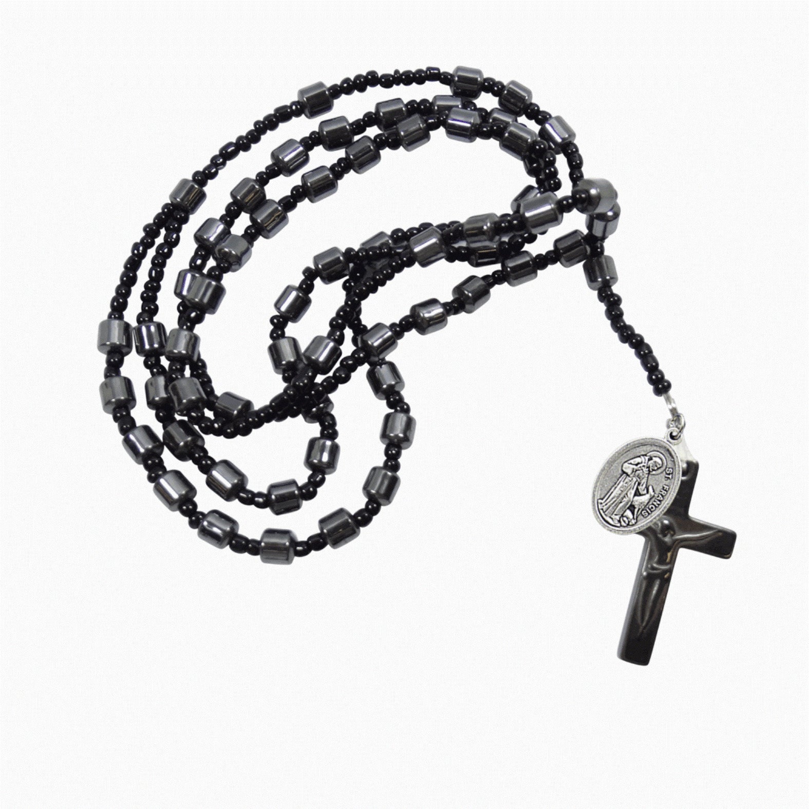 1575x1575 Saint Francis Assisi Patron Ecology Hematite Rosary Blessed Silver